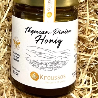 Thymian-Pinien-Honig aus den Bergen Kretas, 450g - Glasgefäß